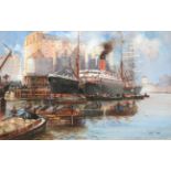 Frank Henry Mason RBA, RI, RSMA (1875-1965) Unloading barges in Bristol harbour Signed,