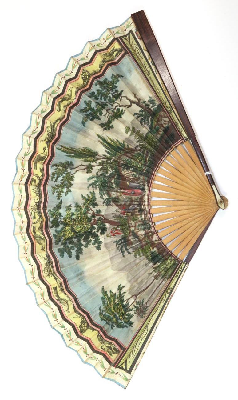 A Regency Printed and Hand-Coloured Fan, the double paper leaf mounted on basic and plain dark - Image 3 of 4