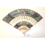 A Dainty Circa 1755 Ivory Cabriolet Fan, the monture finely painted with flowers, butterflies and