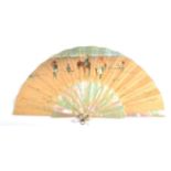 An Attractive Circa 1880's Fan, with a double paper leaf mounted on pink/green mother-of-pearl,
