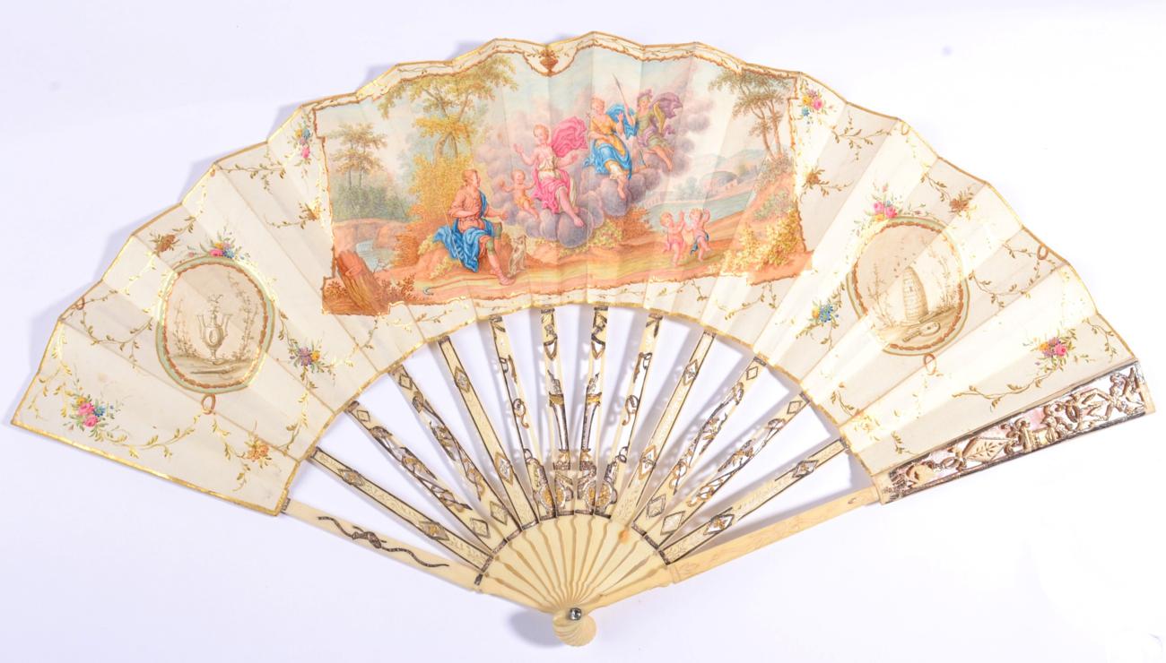 The Judgement of Paris: A Late 18th Century Ivory Fan, probably Dutch, the monture pierced and