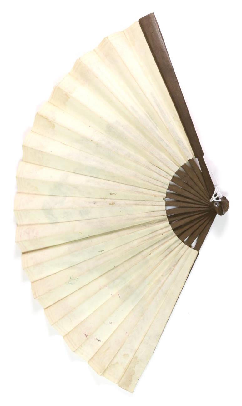 A Regency Printed and Hand-Coloured Fan, the double paper leaf mounted on basic and plain dark - Image 2 of 4
