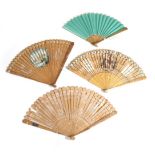 An Early 19th Century Wooden Fan, mounted with a sea green double paper leaf, completely plain