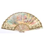 A Late 19th Century Silvered and Gilded Mother-of-Pearl Fan, mounted with a double leaf, the recto