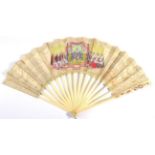 France, 1787, A Printed Fan, with double leaf mounted on carved bone sticks, the upper guards