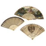 An Elegant Regency Bone Fan, with classical carving and piercing to the upper guards and gorge