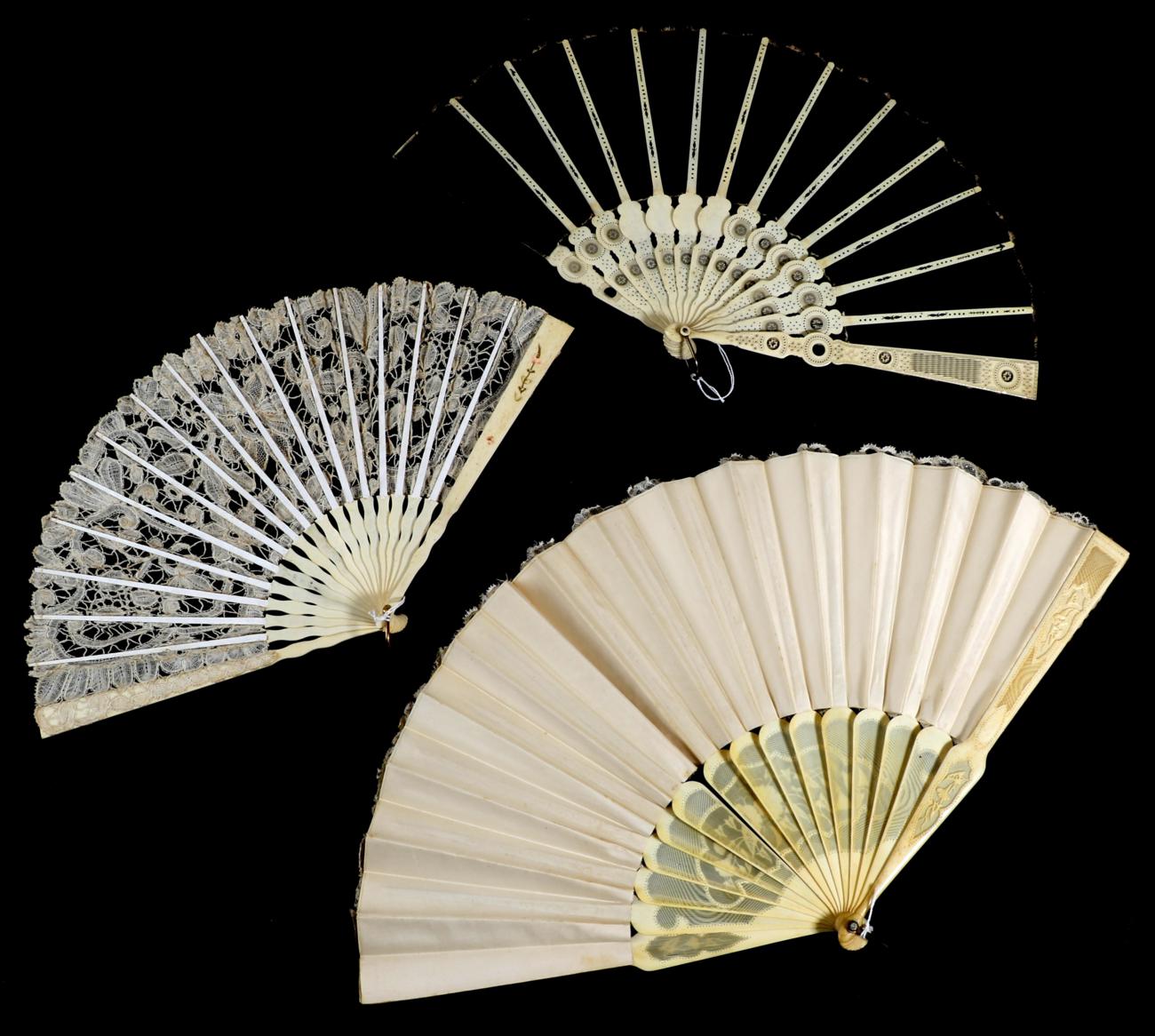 A Circa 1880s Bone Fan, the monture carved and pierced, perhaps in the fashion produced by the