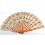 Circa 1880's, A Fan, with wooden monture and double cotton leaf, printed with a series of amusing