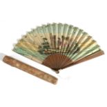 A Late 18th Century or Early 19th Century Printed and Hand-Coloured Fan, the double paper leaf