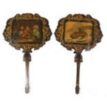 A Pair of Early 19th Century French Shaped/Rectangular Face Screens or Fixed Fans, each seemingly