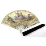 A Mid-19th Century Mother-of-Pearl Fan, the monture gilded and silvered, carved and pierced. The