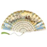 Circa 1840's, An Unusual Mother-of-Pearl Fan, with pierced and brightly gilded sticks, the double