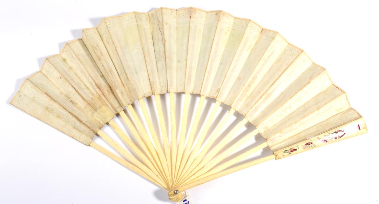 France, 1787, A Printed Fan, with double leaf mounted on carved bone sticks, the upper guards - Image 2 of 4