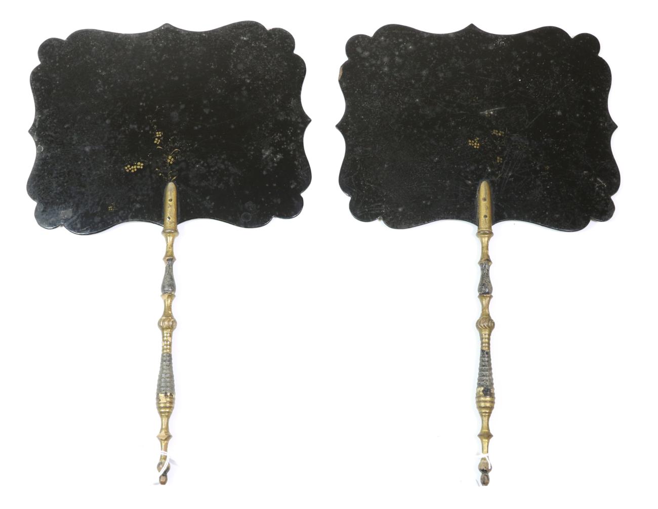 A Pair of Rectangular 19th Century Face Screens or Fixed Fans, lacquered in black and gilded, each - Image 4 of 4
