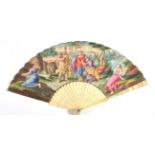 The Labours of Hercules: An 18th Century Ivory Fan, Circa 1740's, the ivory sticks shaped, the