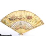 A Late 18th Century Ivory Fan, possibly Dutch, the monture carved, pierced and brightly painted in