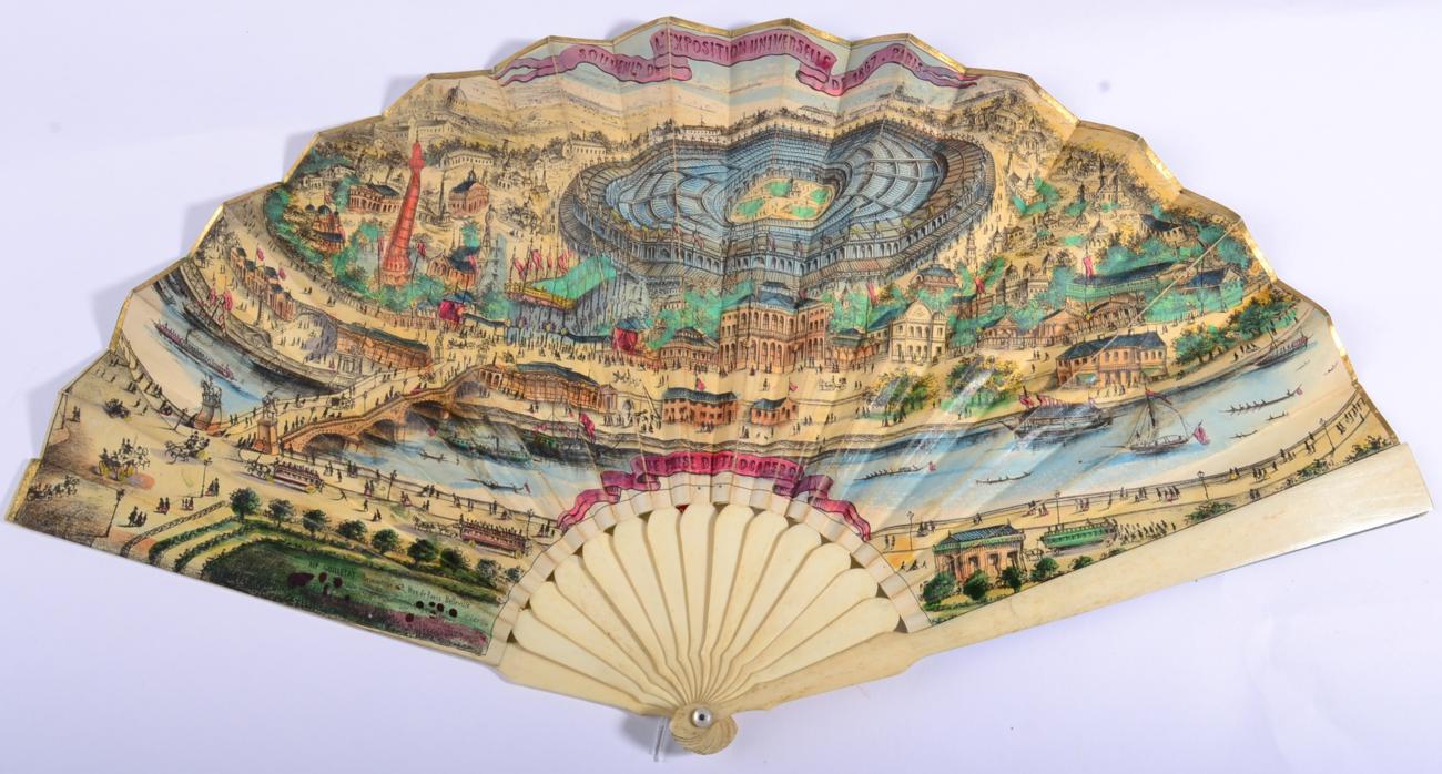 Paris 1867, A Fan, with double paper leaf mounted on bone, commemorating the Exposition Universelle,