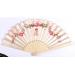 Circa 1902, A Commemorative Fan, of cream satin mounted on plain ivory sticks, painted with the