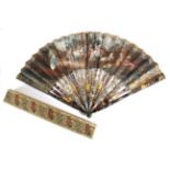 A Good 18th Century Fan, with tortoiseshell guards and gorge sticks in pairs alternating between