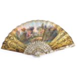 Circa 1830's, A Mother-of-Pearl Fan, with carved, pierced and gilded mother-of-pearl sticks, the