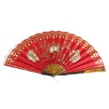 A Dainty Regency Horn Fan, with barrel rivet, the horn attractively mottled, the double silk leaf