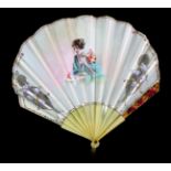 A 1920's Fan of Fontange Form, the cream silk leaf mounted à l'Anglaise on resin sticks dyed