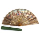 A Mid-18th Century Blonde Tortoiseshell (?) Fan, the monture gilded and silvered, each guard