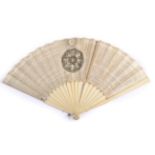 A French Revolutionary Period Printed Fan, 1793, mounted on bone, the double paper leaf printed with