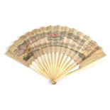 A French Revolutionary Period Printed Fan, with leaf of printed and hand coloured paper mounted on