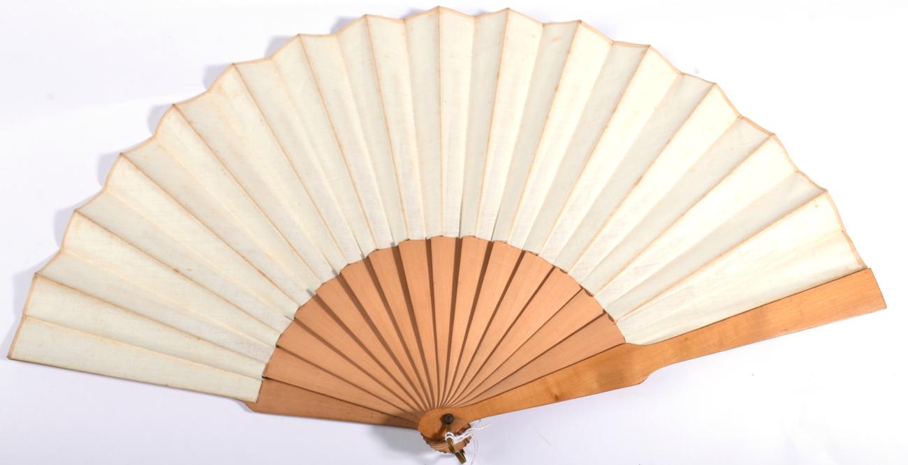 Circa 1880's, A Fan, with wooden monture and double cotton leaf, printed with a series of amusing - Image 2 of 2