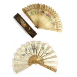 An Early 19th Century Pale Horn Brisé Fan, slightly gilded, the sticks with pointed tips, and