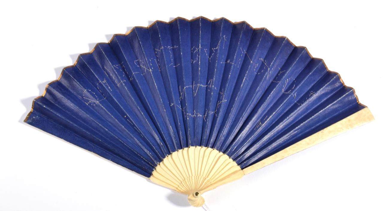 Circa 1803, A Dainty Fan, with royal blue double paper leaf mounted on slender bone sticks made to - Image 2 of 2