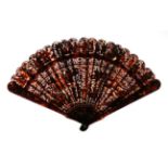 A Circa 1840's Chinese Carved Tortoiseshell Brisé Fan, Qing Dynasty, with 19 inner sticks and two