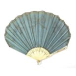 A Large Early 20th Century Bone Fan, mounted with eau de nil silk and backed with gauze of a similar