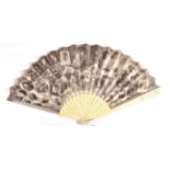 Queen Victoria: A Very Late 19th Century Carved and Pierced Bone Fan, the double leaf of silk