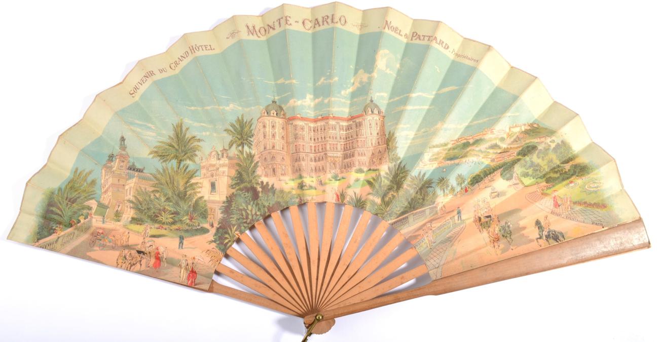 A Large Colourful Late 19th Century Fan, advertising the Grand Hotel Monte Carlo, showing the