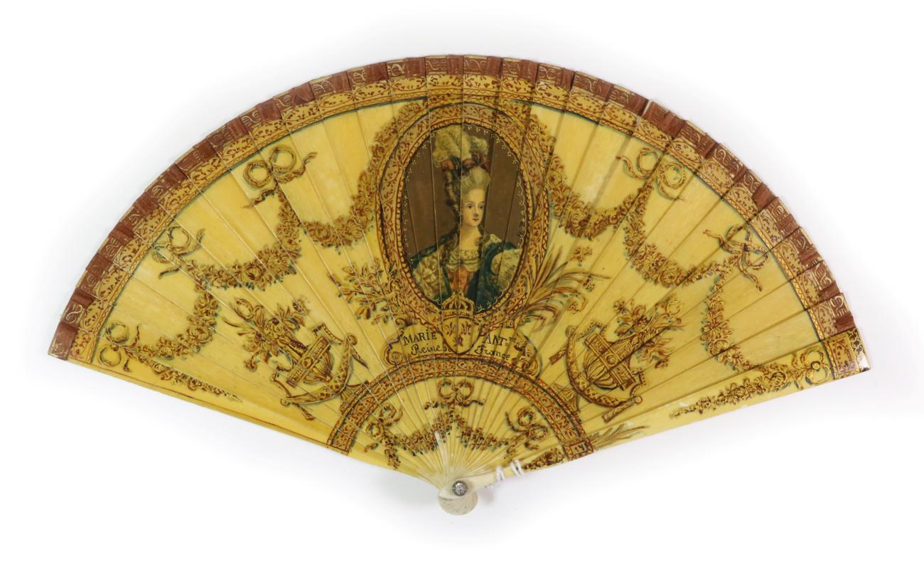 Circa 1860's, A Small Painted Ivory Brisé Fan, bearing a portrait of Marie Antoinette, Queen of