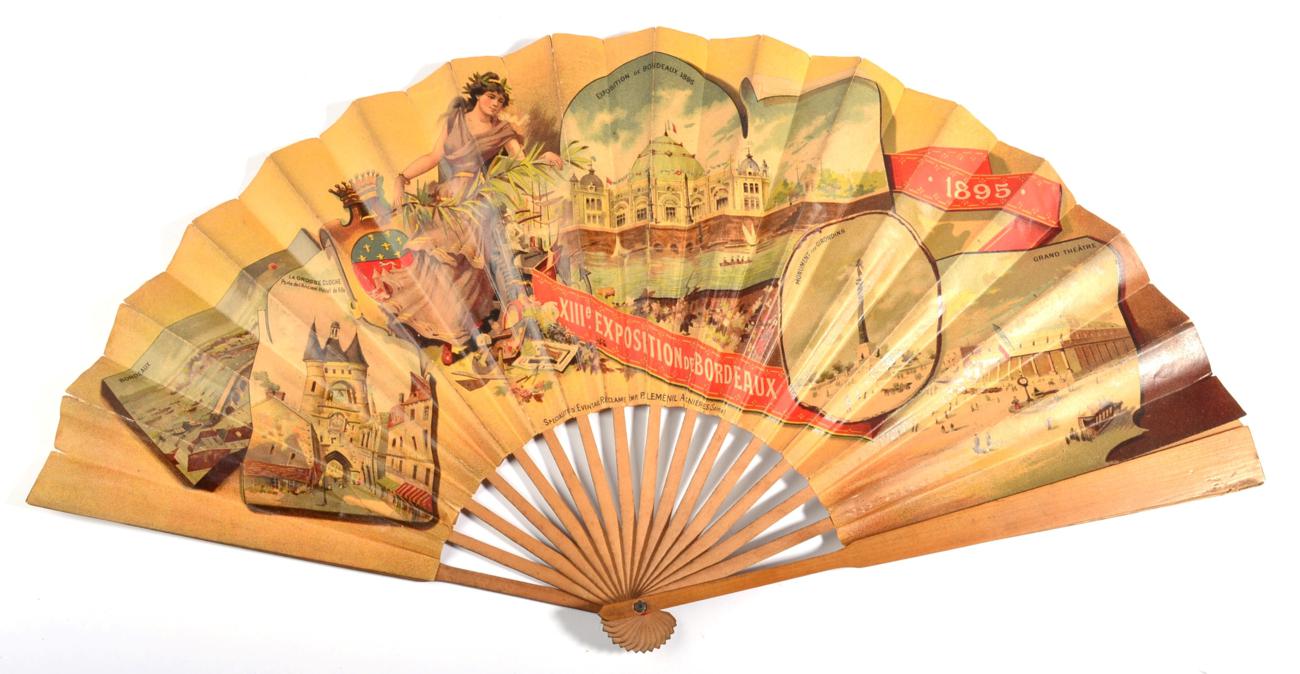 A Commemorative Fan, produced in 1895 for the XIII exhibition in Bordeaux, France, the printed