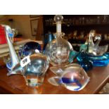 Glass Murano-style animal ornaments including a Barthmann crystal anteater