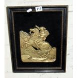 Victorian brass relief plaque of Napoleon on horseback in Hogarth frame