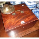 Fitted mahogany box, and bronze Art Nouveau inkwell