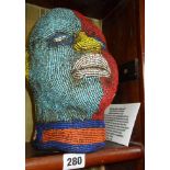 Tribal Art: African Cameroon Bamileke ceremonial beadwork bust