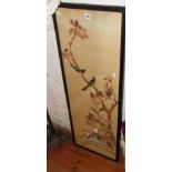 Oriental embroidery of tree with birds and grouse/ptarmigan