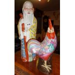 Chinese porcelain figure of an Immortal, and a Chinese cockerel