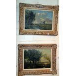 Two impressionist landscapes with trees, oil on board, signed