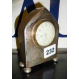 Art Deco silver cased clock, hallmarked for Birmingham 1922