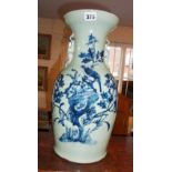 19th c. Chinese celadon vase with blue painted bird design