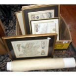 Assorted framed hand-coloured engraved County Maps in box