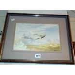 Watercolour study by Vic Howell of a Hawker Hurricane prototype in flight (first flown in 1935)