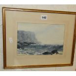 Watercolour of Dorset coastline by Justin Cooke dated 1988